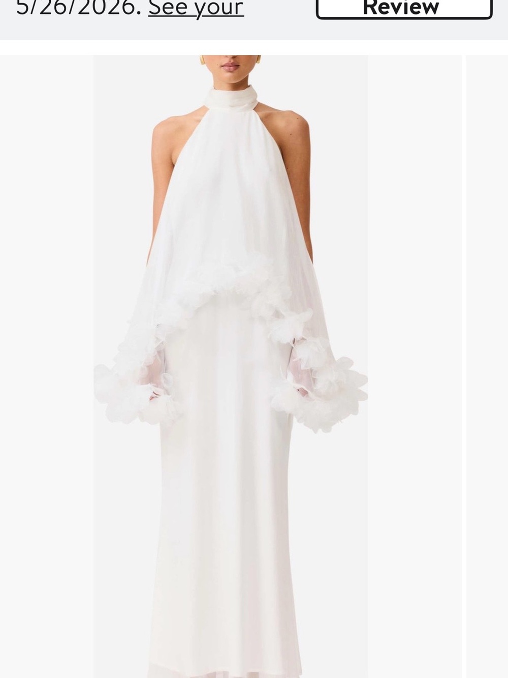 Elliatt White High-Neck Tulle Cape Gown